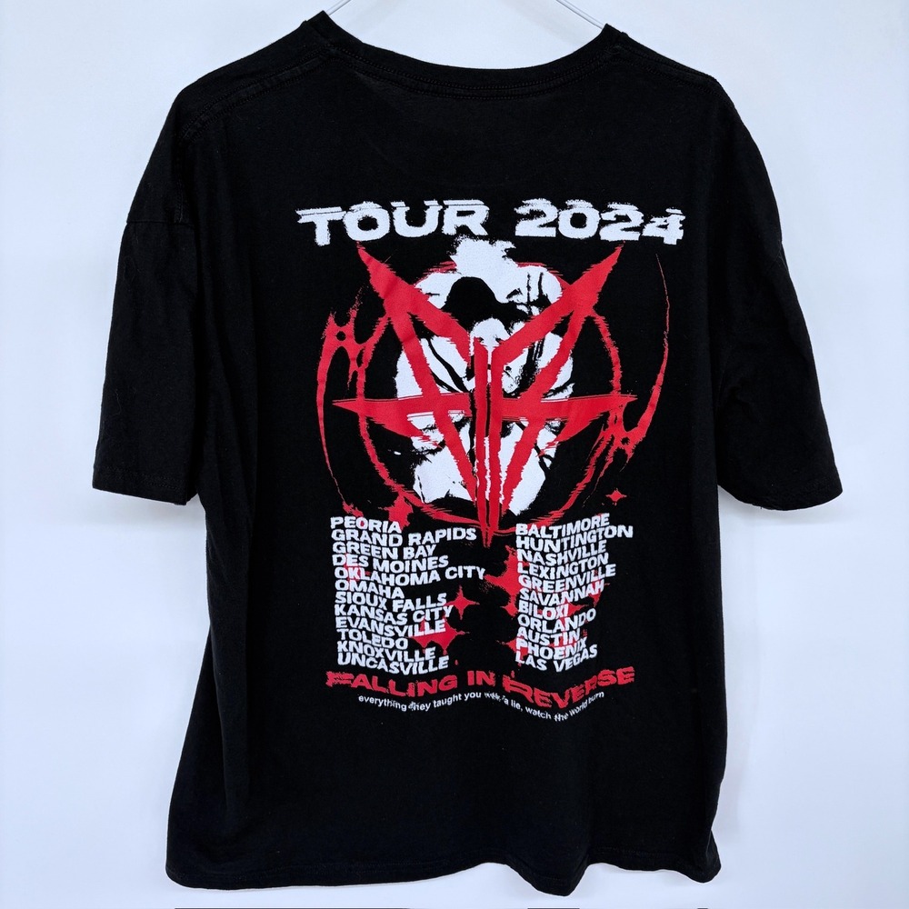 Falling In Reverse 2024 Tour T Shirt Mens XL Black Concert Tee Metal Rock Emo‎ - Picture 3 of 5